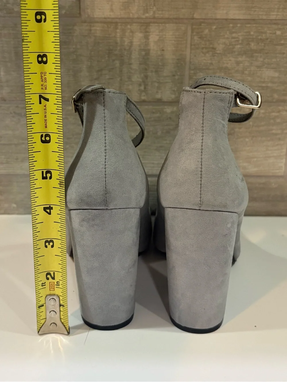 Madden Girl Prinnce Gray Suede Ankle-Strap Block Heels